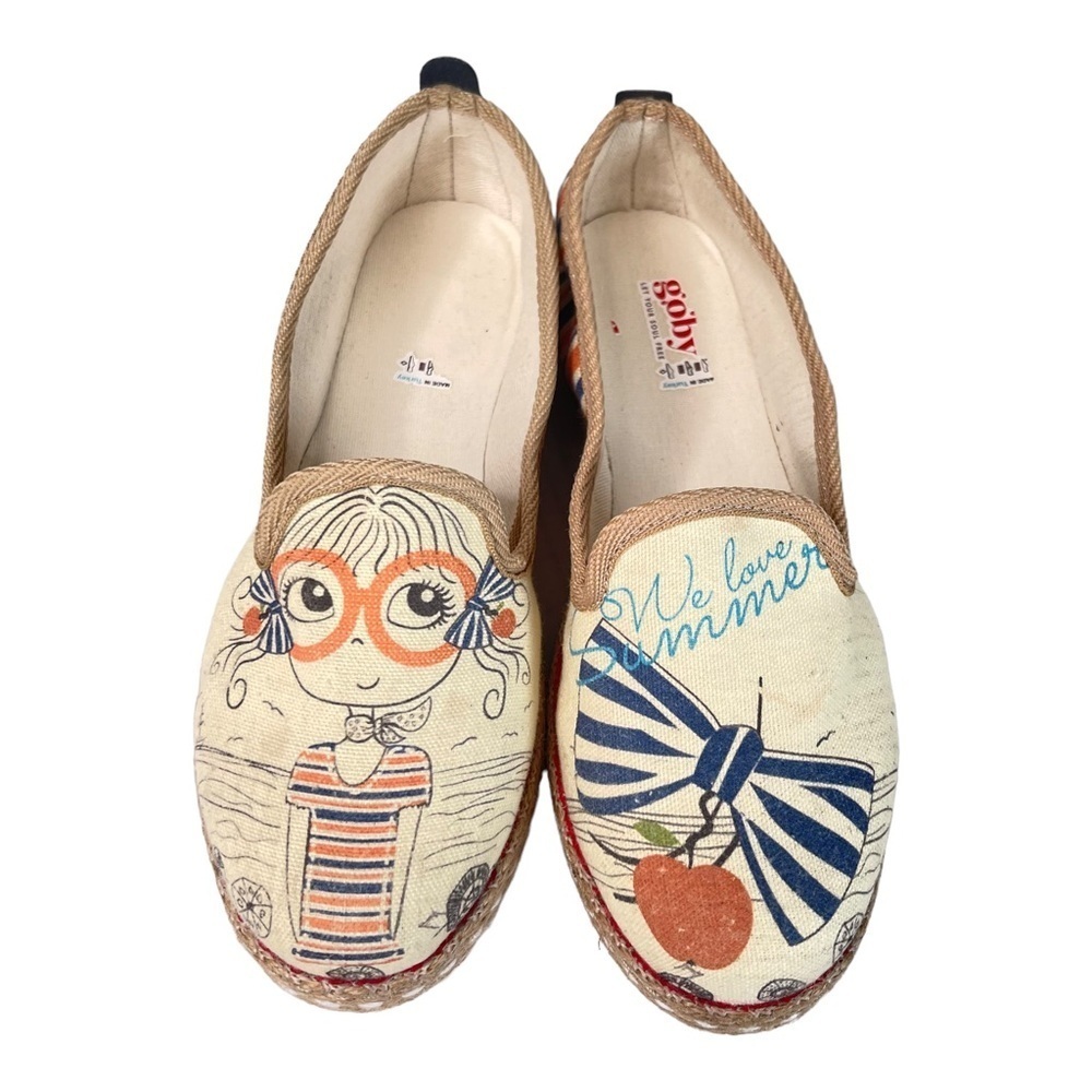 Goby Canvas Espadrille Slip On Sneakers Whimsical Summer Art Womens 6 Euro 37